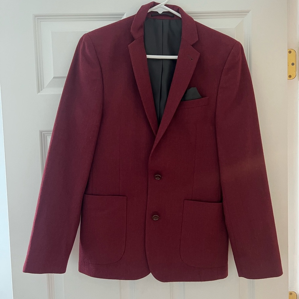 ASOS Men's Wool Blend Burgundy Blazer in 36S